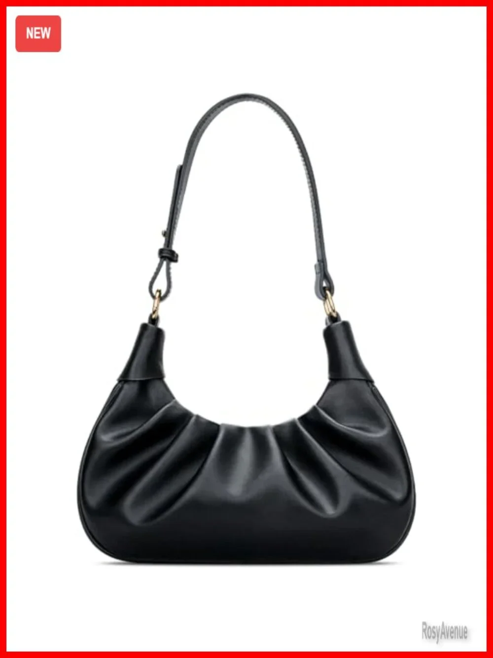 Faux Leather Crescent Hobo Bag Ruched Underarm Purse Mini Shoulder Bag
